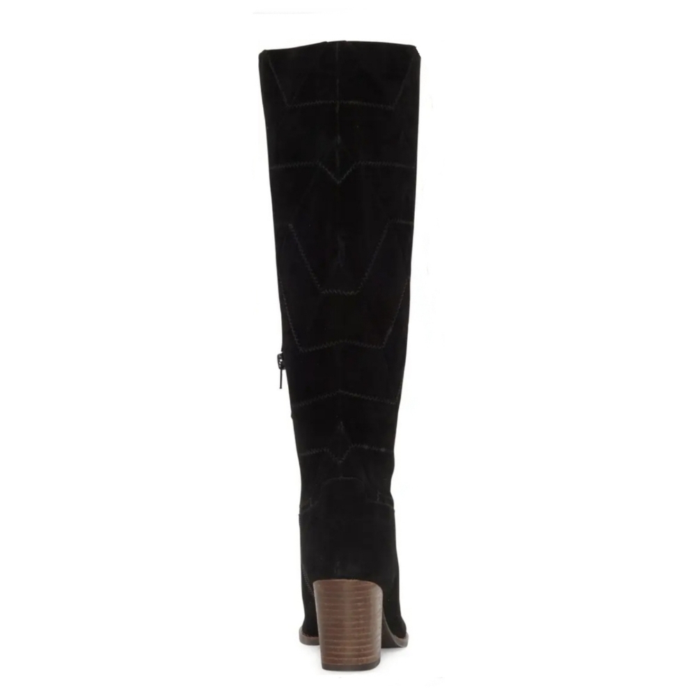 Stylish Lucky Brand Black Suede Stitch Patterned Boots - Picture 5 of 8